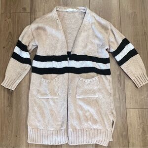 Goodnight Macaroon Beige and Black Striped Knit Cardigan medium